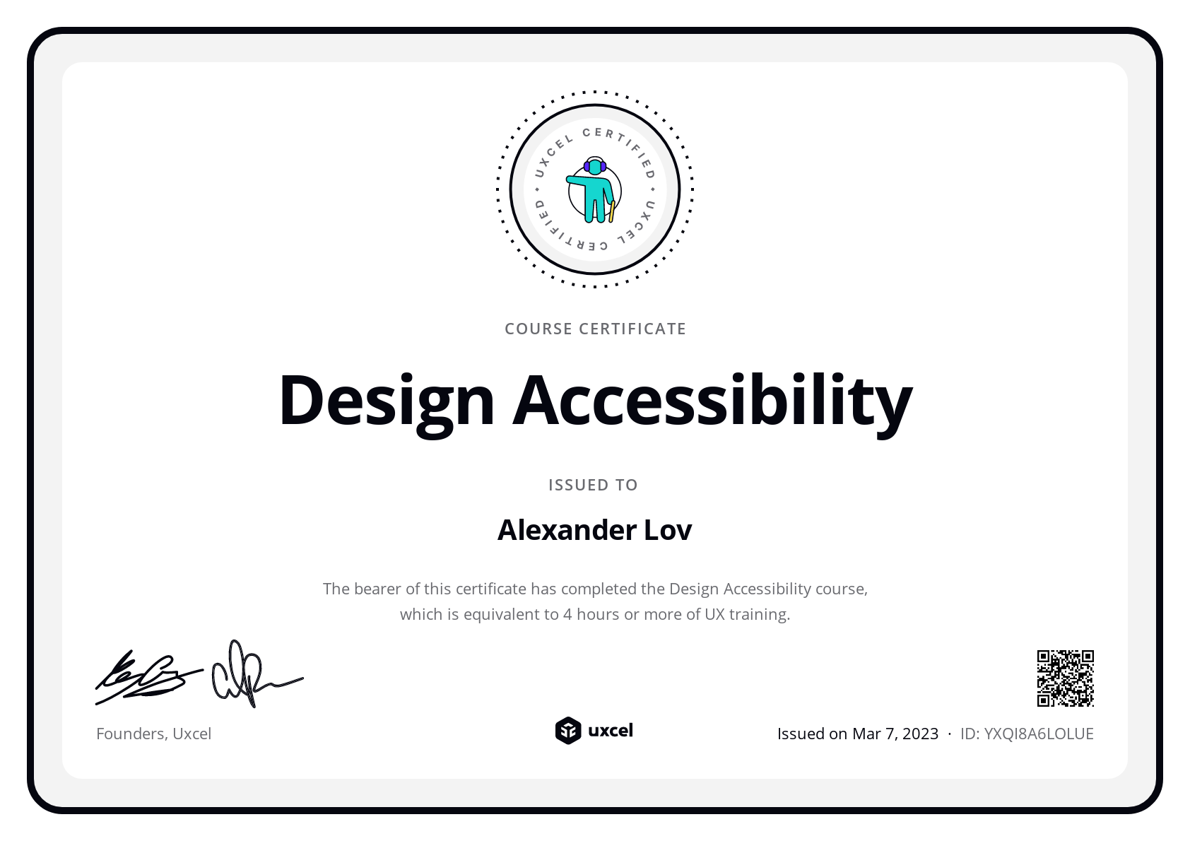 Alexander Lov's certificate